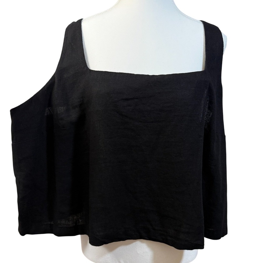 NWT Womens Size 2X Old Navy Black‎ Tank Top linen blend square neck - Picture 2 of 11